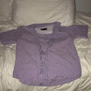 purple, plaid dad shirt